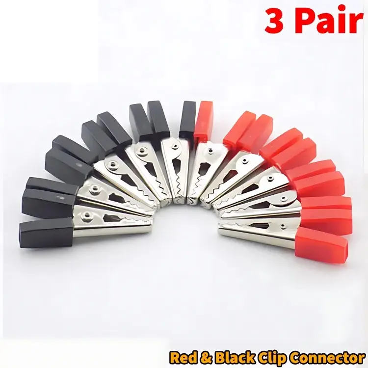 Picture of 3 Pair - 35mm Red and Black Plastic Handle Alligator Clips Connector()