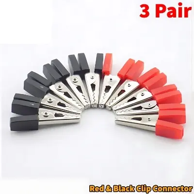 Picture of 3 Pair - 35mm Red and Black Plastic Handle Alligator Clips Connector()
