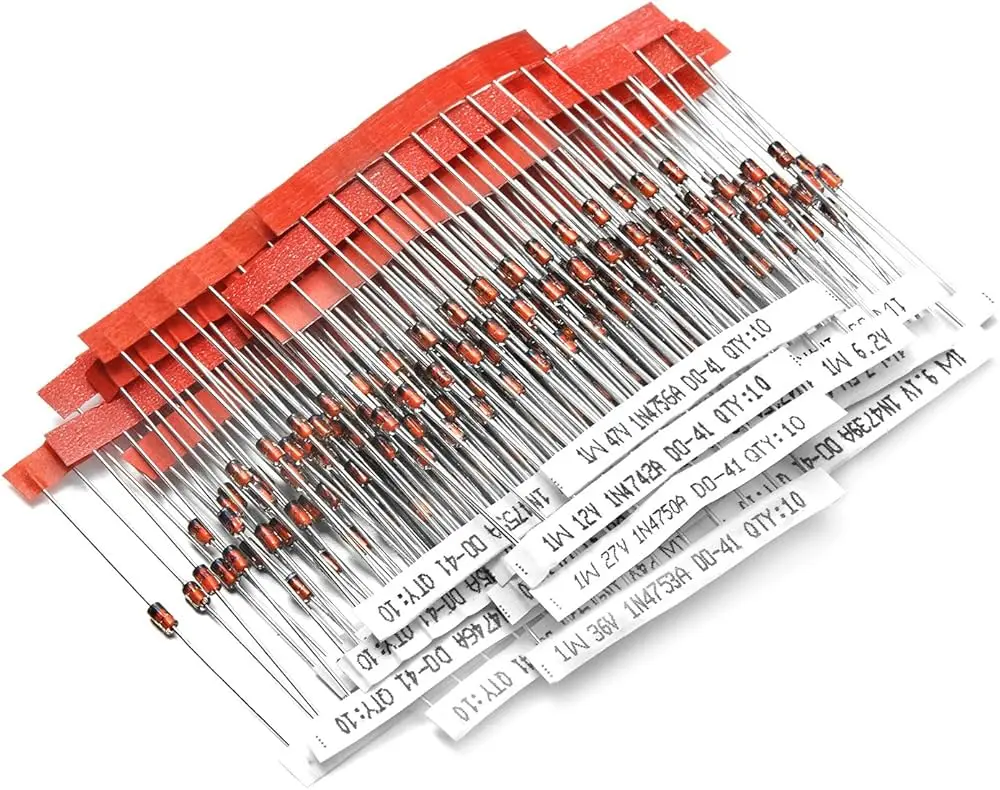 Picture of 25Pcs - 4148 1/2Watt Zener Diode 0.5W 1/2W 1N4148 Through Hole Voltage Regulator Zener Diodes DO-35 DIP Values Assortment Kit(Multicolor)