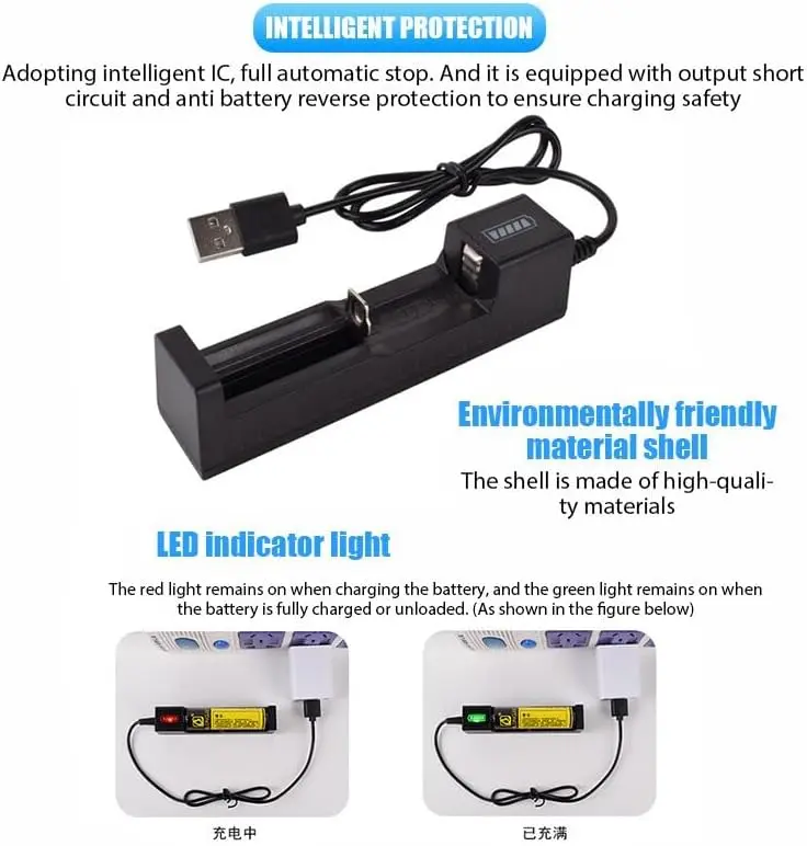 Picture of 18650 Battery Charger Universal Smart USB Charging for Rechargeable Lithium Battery Charger Li-ion 18650 26650 14500 17670()