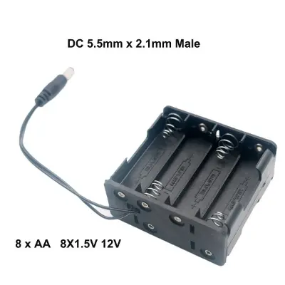 Picture of 12V 8xAA 8*AA Battery Holder Box Case with DC 5.5mm x 2.1mm Male Connector Wire(Black)