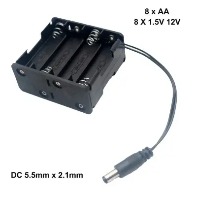 Picture of 12V 8xAA 8*AA Battery Holder Box Case with DC 5.5mm x 2.1mm Male Connector Wire(Black)
