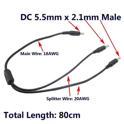 Picture of DC to DC Power Cable 5.5*2.1 mm 80cm Y-Splitter Cable For Router Onu(Black)
