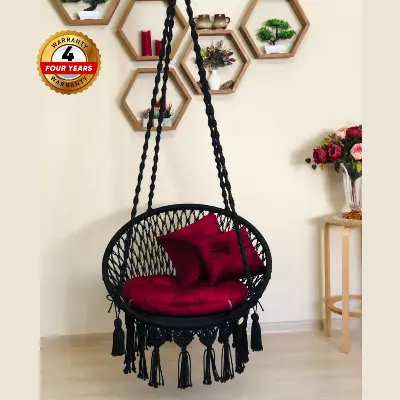 Picture of Elegant black Macrame Cotton Swing Hammock - Premium Handwoven Hanging Chair Dolna for Adults & Kids