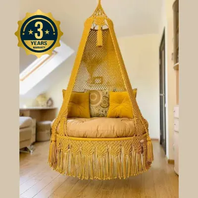 Picture of Elegant  Macrame Cotton Swing Hammock - Premium Handwoven Hanging Chair Dolna for Adults & Kids