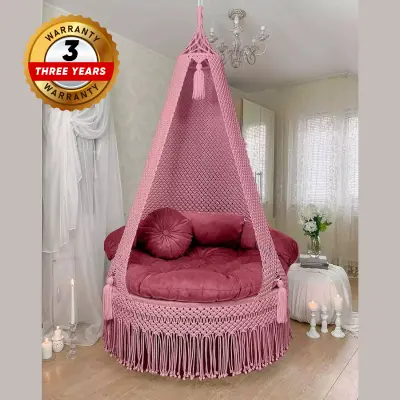 Picture of Handmade Premium Macrame Cotton Swing Chair Hammock - Large Dolna for Adults & Kids (Pink)