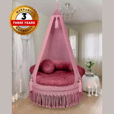 Picture of Elegant  Macrame Cotton Swing Hammock - Premium Handwoven Hanging Chair Dolna for Adults & Kids
