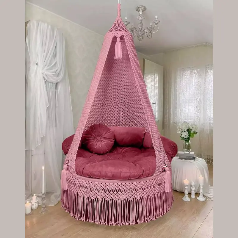 Picture of Elegant  Macrame Cotton Swing Hammock - Premium Handwoven Hanging Chair Dolna for Adults & Kids
