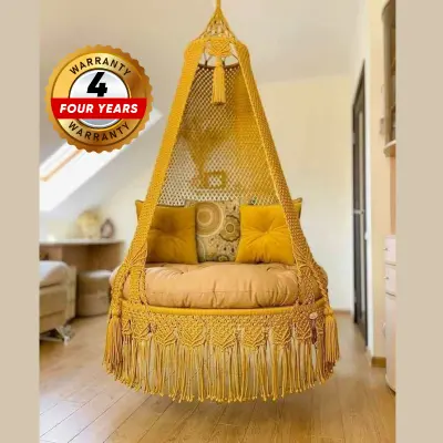 Picture of Elegant Boho Chic Macrame Swing Chair with Tassels and Cushions - New Home Decor Accent