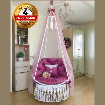 Picture of Premium Off-White Macrame Cotton Swing Chair - Large Dolna for Living Room & Balcony