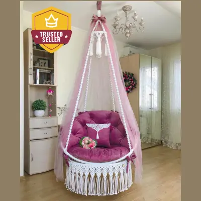 Picture of Premium Off-White Macrame Cotton Swing Chair - Large Dolna for Living Room & Balcony