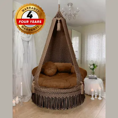 Picture of Classic Coffee Color Macrame Swing Hammock - Premium Cotton Hanging Dolna Chair (Dark Brown)
