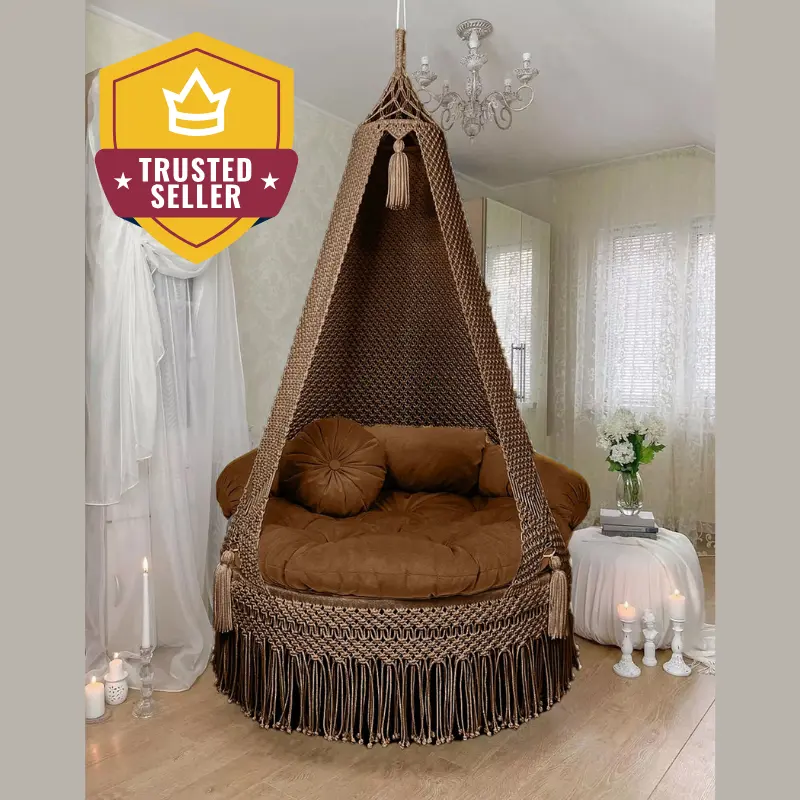 Picture of Elegant  Macrame Cotton Swing Hammock - Premium Handwoven Hanging Chair Dolna for Adults & Kids
