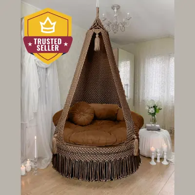 Picture of Elegant  Macrame Cotton Swing Hammock - Premium Handwoven Hanging Chair Dolna for Adults & Kids