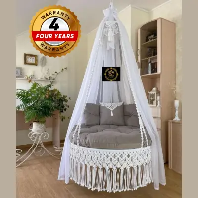 Picture of Premium Off-White Macrame Cotton Swing Chair - Large Dolna for Living Room & Balcony