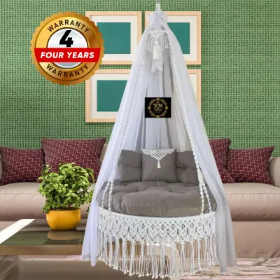 Picture of Premium Off-White Macrame Cotton Swing Chair - Large Dolna for Living Room & Balcony