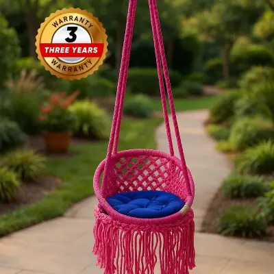 Picture of Elegant Multicolor Macrame Cotton Swing Hammock - Premium Handwoven Hanging Chair Dolna for Adults & Kids