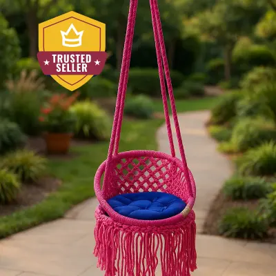 Picture of Elegant Multicolor Macrame Cotton Swing Hammock - Premium Handwoven Hanging Chair Dolna for Adults & Kids