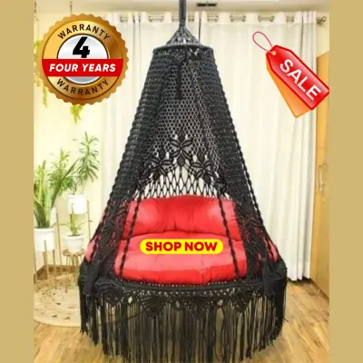 Picture of Elegant Macrame Cotton Swing Hammock - Premium Handwoven Hanging Chair Dolna for Adults & Kids