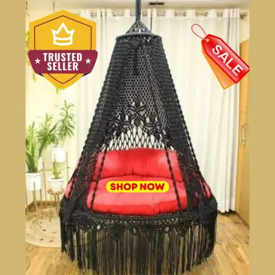 Picture of Elegant Macrame Cotton Swing Hammock - Premium Handwoven Hanging Chair Dolna for Adults & Kids