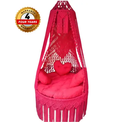 Picture of Elegant Red Macrame Cotton Swing Hammock - Premium Handwoven Hanging Chair Dolna for Adults & Kids