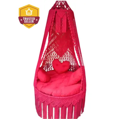 Picture of Elegant Red Macrame Cotton Swing Hammock - Premium Handwoven Hanging Chair Dolna for Adults & Kids