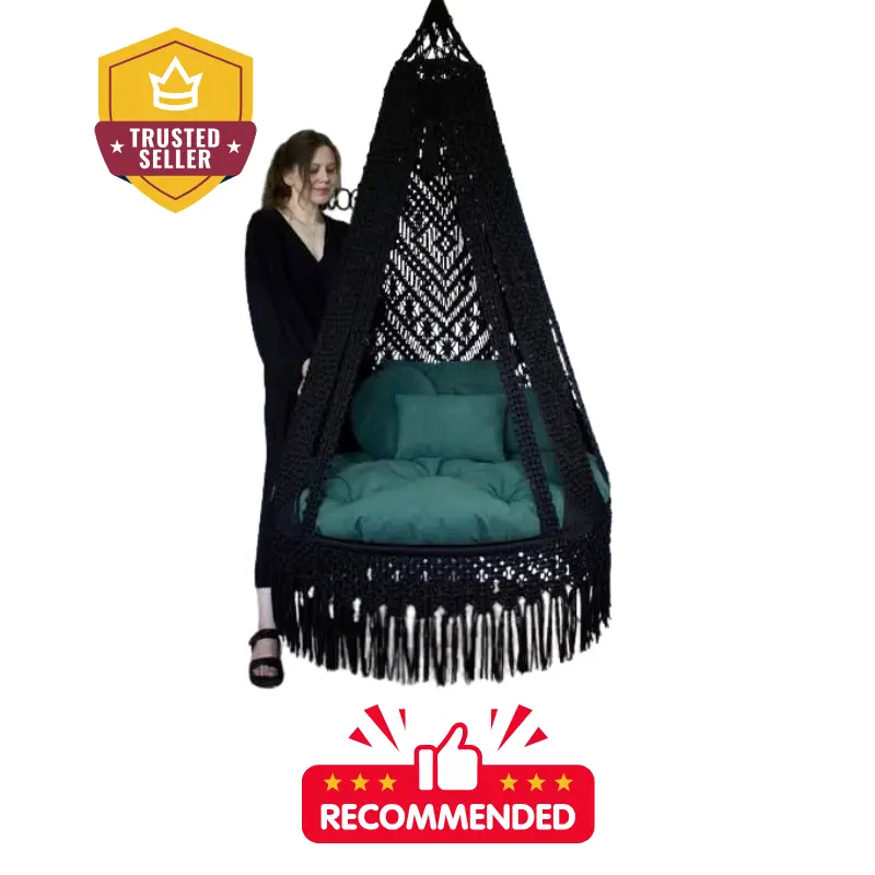 Picture of Stylish Black Macrame Swing Chair - Luxury Handmade Dolna for Home Decor & Balcony