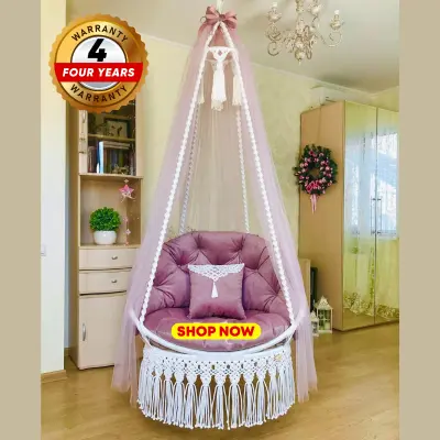 Picture of Premium Off-White Macrame Cotton Swing Chair - Large Dolna for Living Room & Balcony