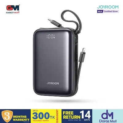 Picture of JOYROOM JR-PBF29 20000mAh Mini Power Bank 22.5W Fast Charging Portable Charger with Smart Digital Display and 3 Output Ports - Black