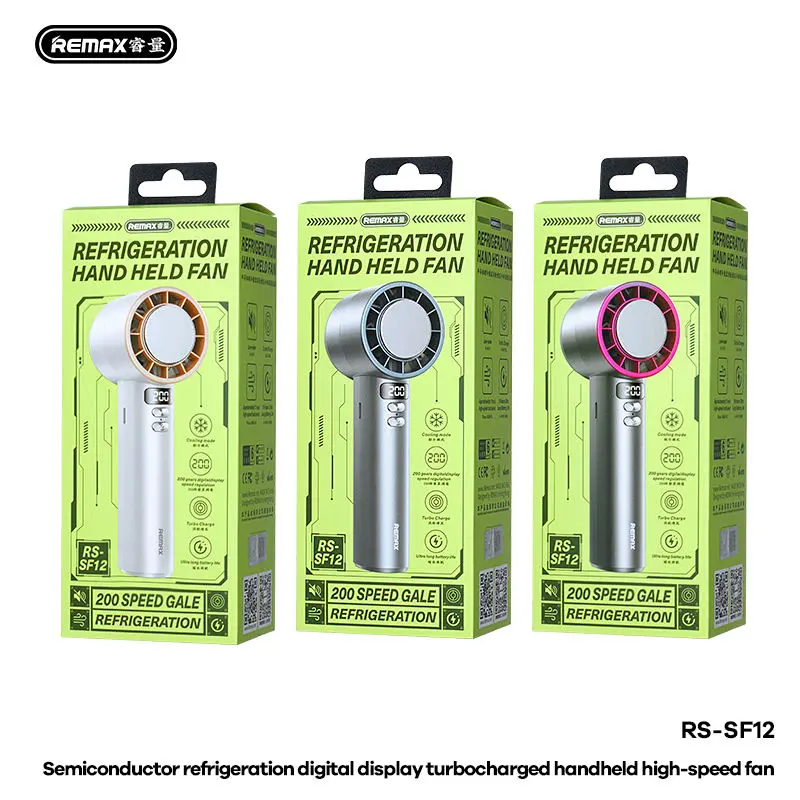 Picture of REMAX RS-SF12 Semiconductor Cooling Fan 200-Speed Digital Display Instant Ice Cooling Turbo Dual Airflow Portable Handheld Fan