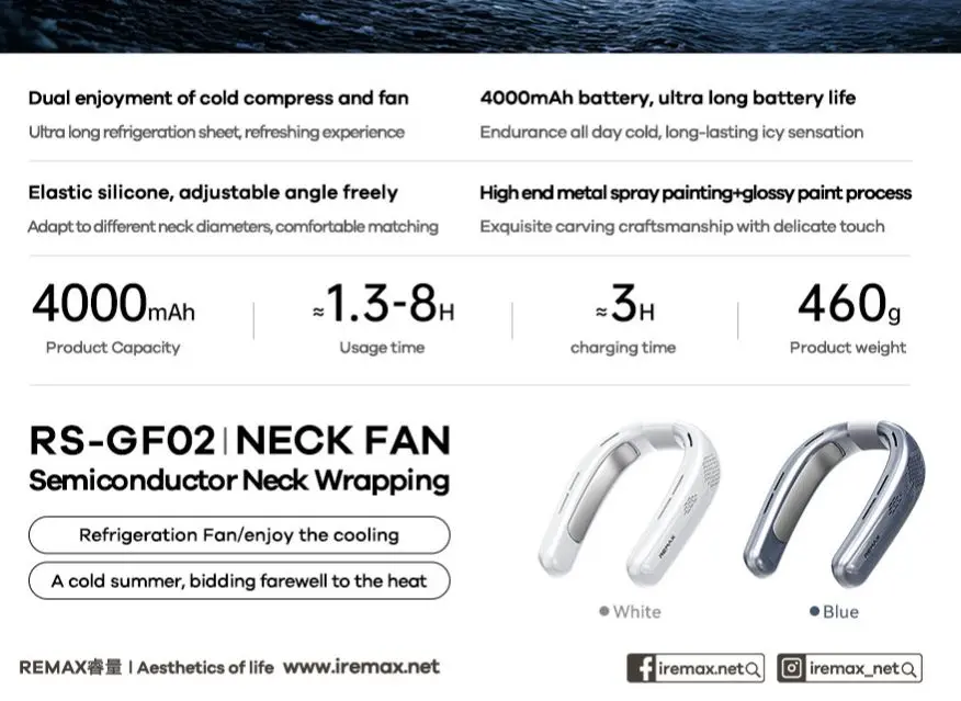 Picture of Remax RS-GF02 Semiconductor Neck Wrap Around Recharging Cooling Fan with 3 Month Warranty
