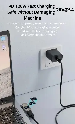 Picture of TISHRIC PD 100W USB C PD To DC Power Connector 5A 18.5-20V Female Type-C To DC Male Laptop Charging Adapter For Lenovo