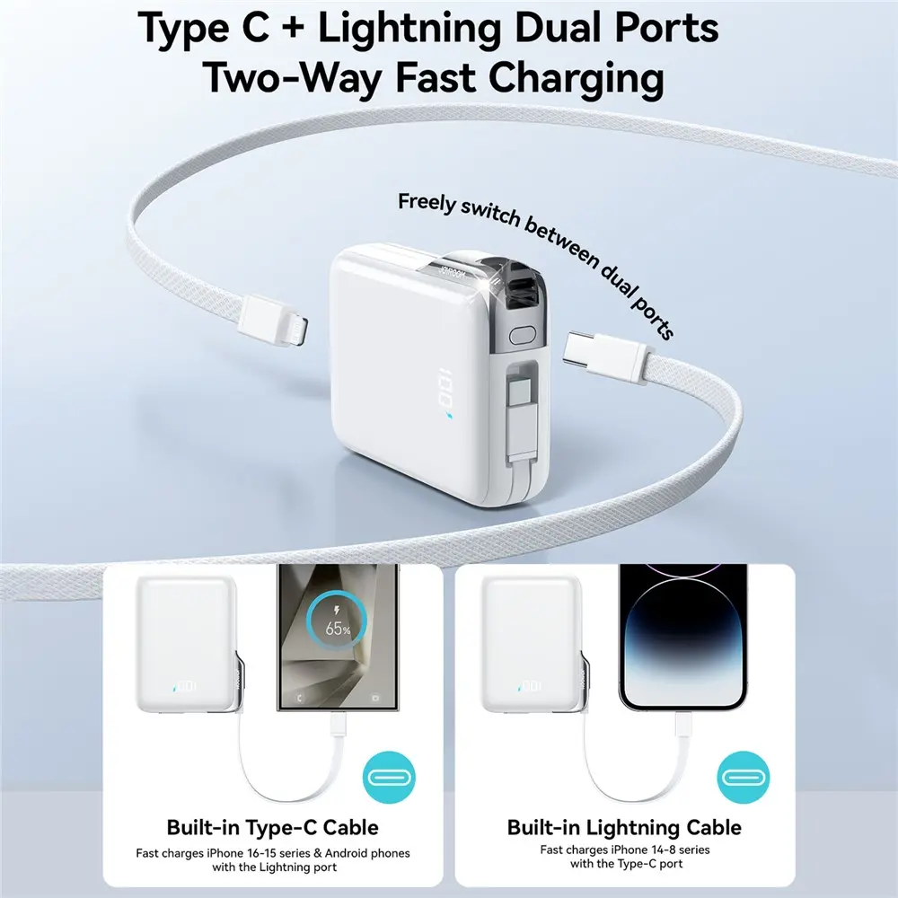 Picture of JOYROOM JR-PBF27 Pro Power Bank 30W Fast Charging 10000mAh Portable Charger Built-in Type-C and iP Cables