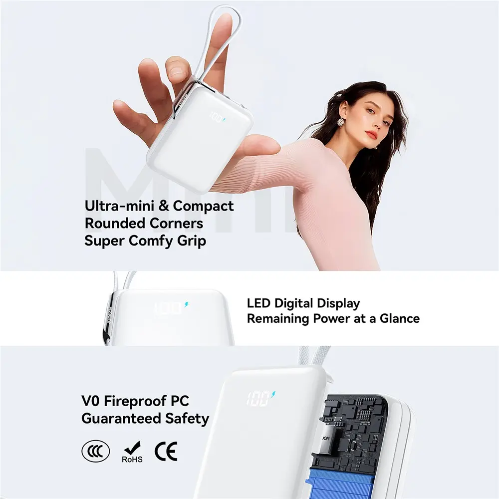 Picture of JOYROOM JR-PBF27 Pro Power Bank 30W Fast Charging 10000mAh Portable Charger Built-in Type-C and iP Cables