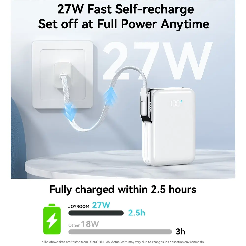 Picture of JOYROOM JR-PBF27 Pro Power Bank 30W Fast Charging 10000mAh Portable Charger Built-in Type-C and iP Cables