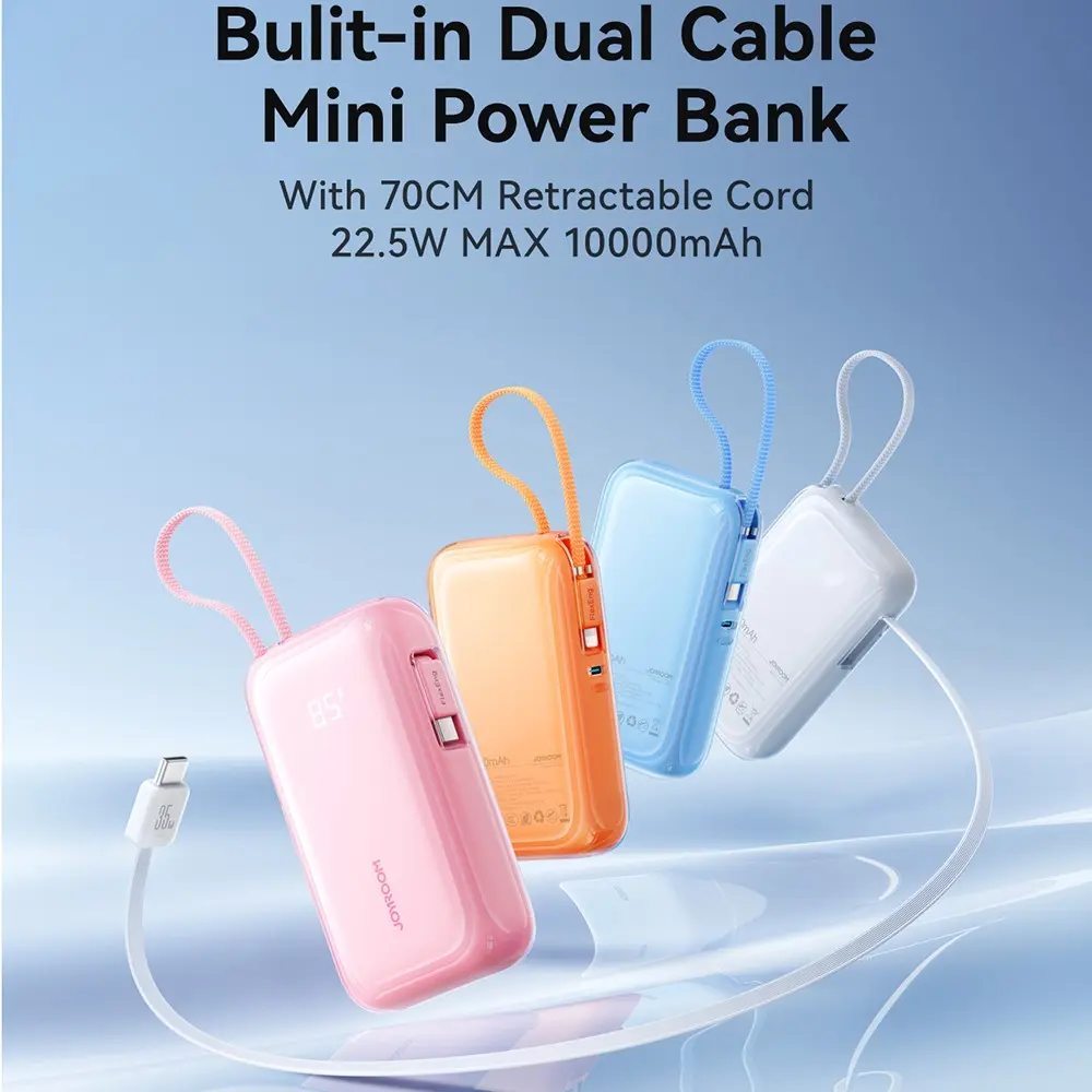 Picture of JOYROOM JR-PR2L 35W Mini 10000mAh Power Bank with Built-in Retractable Type-C Cable + Lightning Cable