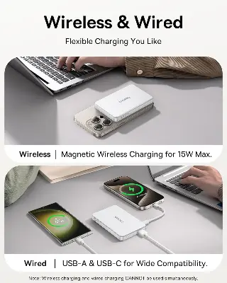 Picture of Baseus Qi2 Magsafe 10000mAh PD 22.5W Power Bank Wireless Magnetic Battery, USB-C Quick Charge for iPhone 17/16/15/14/13 Series, Samsung S/Ultra Series, Mini Powerbank USB-C, Small But Powerful