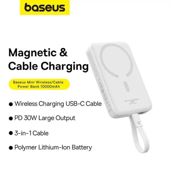 Picture of Baseus Magnetic 30W 10000mAh Power Bank With Built-in USB-C Cable