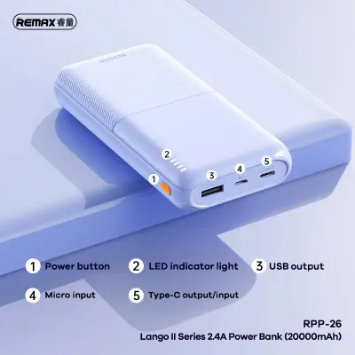 Picture of Remax RPP-26 Type-C & Micro USB  2 Inputs 20000mAh Power Bank