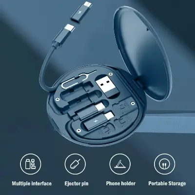 Picture of 60W Multifunction Charger Cable 6 in 1 USB C To Lightning Micro Fast Charging Cable Adapter Kits Mobile Phone Holder Storage Box