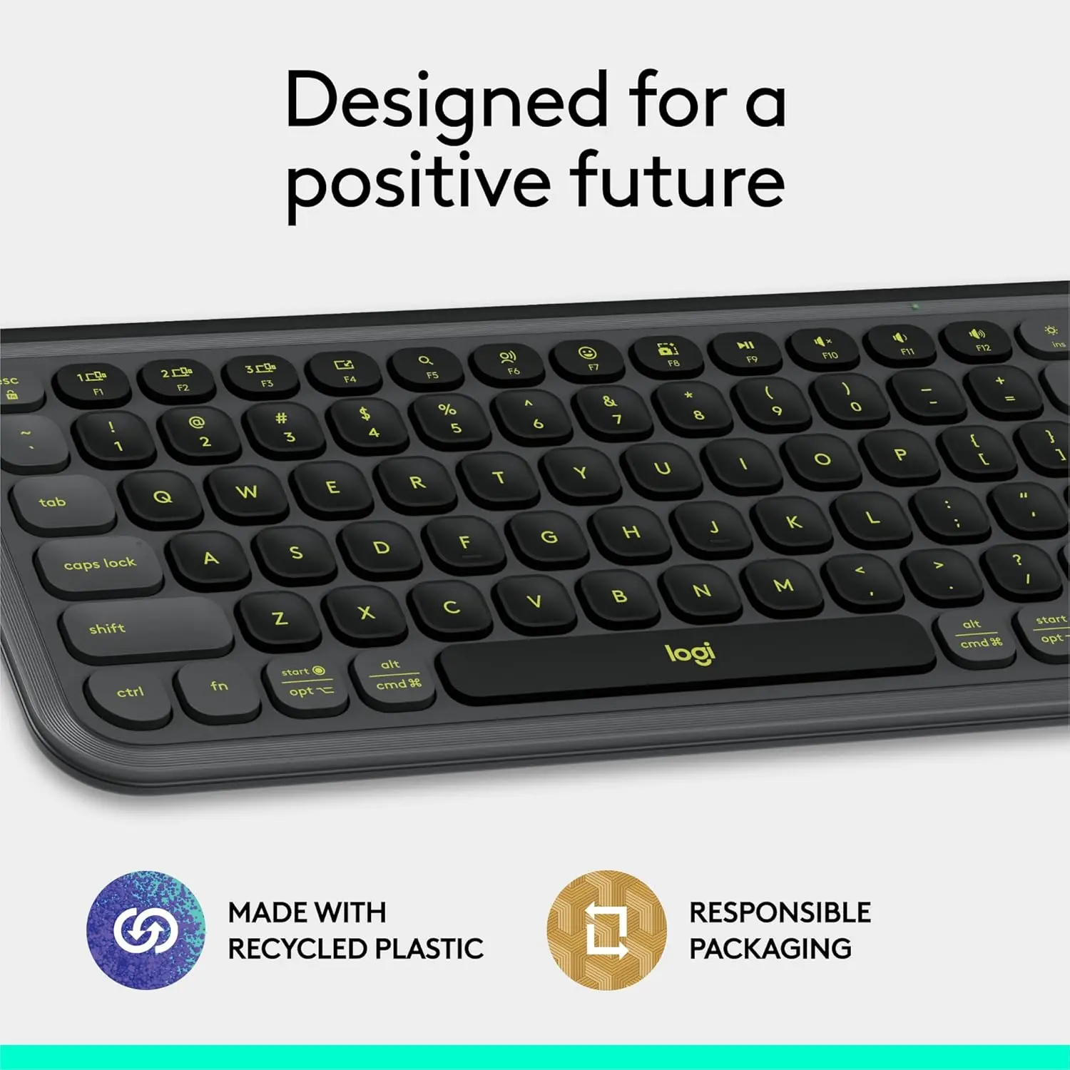 Picture of Logitech POP ICON Keys Wireless Bluetooth Keyboard, Comfortable Typing, Programmable Keys, Easy-Switch Between up to 3 Devices, for Laptop, Tablet, PC – Graphite and Green