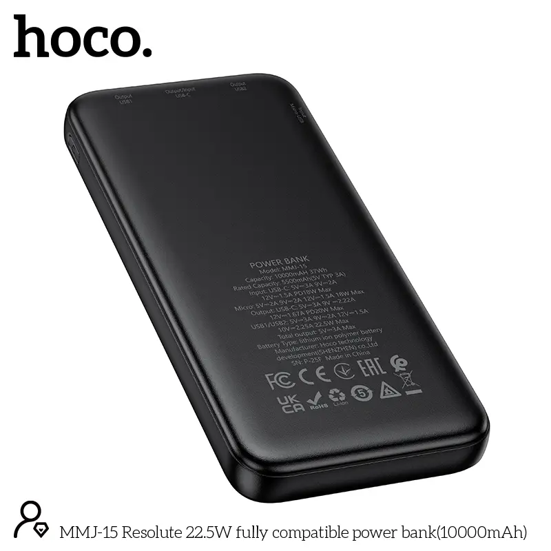 Picture of Hoco MMJ-15 Resolute 22.5W Fast Charging 10000mAh Power Bank - Black