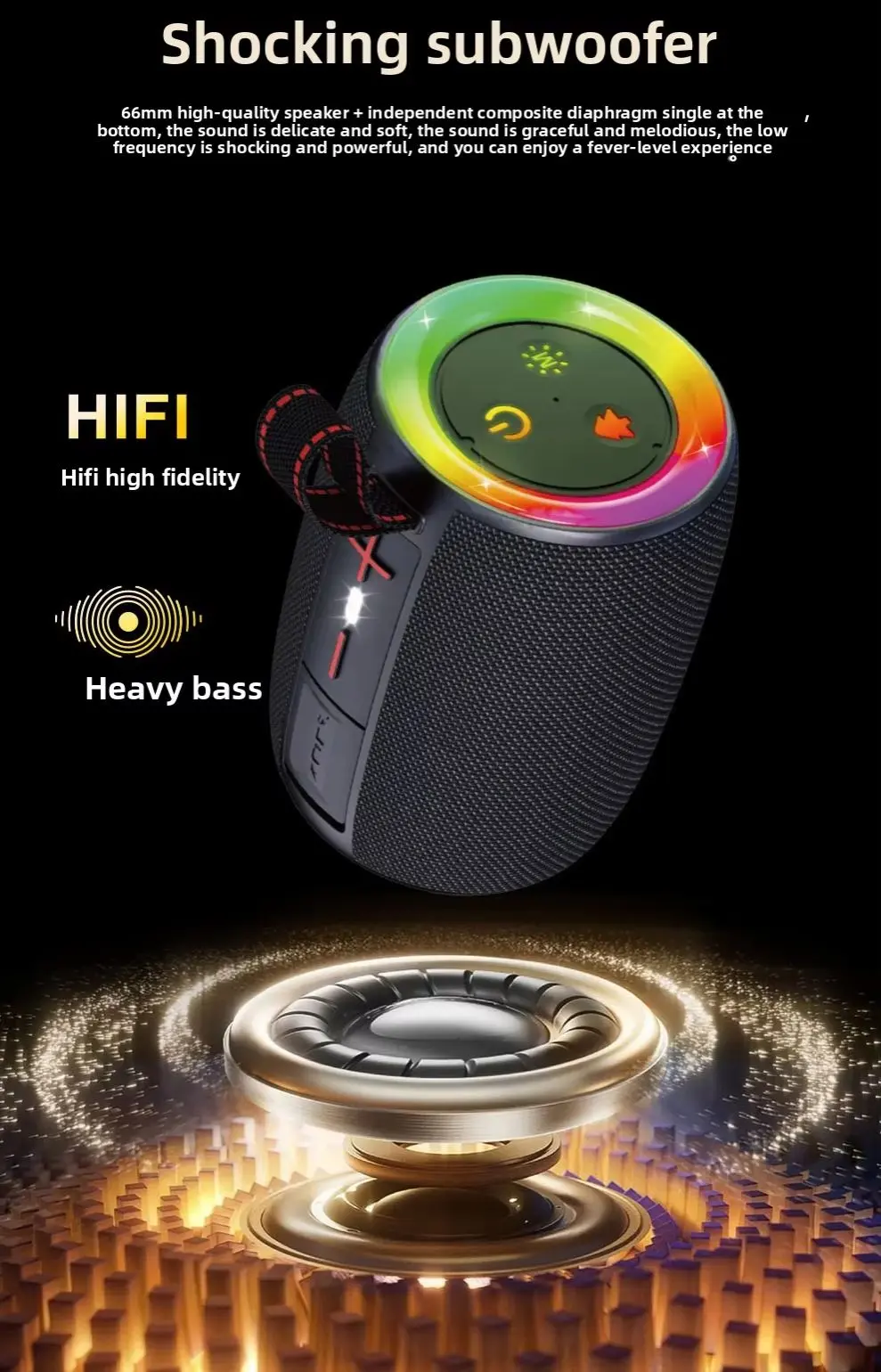 Picture of Signature ST-434 Cylindrical TF Subwoofer Desktop Outdoor Version Wireless Speaker Mini Portable Fabric Speaker - Black