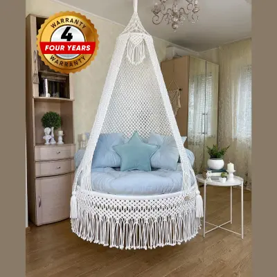 Picture of Premium Off-White Macrame Cotton Swing Chair - Large Dolna for Living Room & Balcony