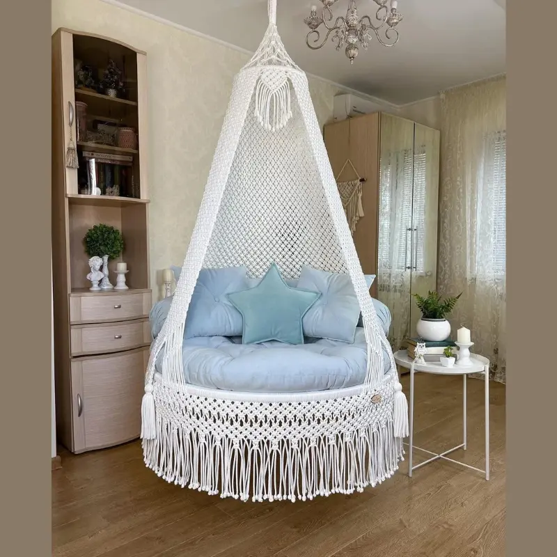Picture of Premium Off-White Macrame Cotton Swing Chair - Large Dolna for Living Room & Balcony
