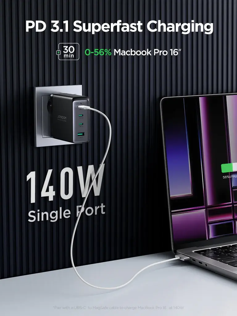 Picture of Joyroom JR-TCG05 140W GaN 3C1A Fast Charger With 240W Type-C to Type-C 1.2m Cable -Black