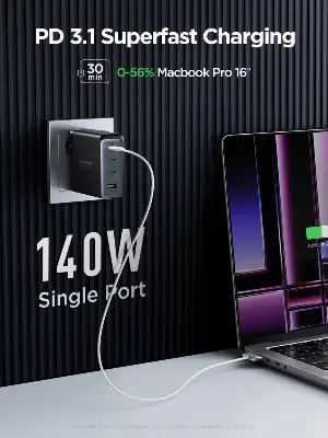 Picture of Joyroom JR-TCG05 140W GaN 3C1A Fast Charger With 240W Type-C to Type-C 1.2m Cable -Black