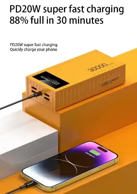 Picture of Beiys Container Series PD27W+ QC22.5W Fast Charging 30000mAh With 4 USB Outputs and LED Display Power Bank - Black