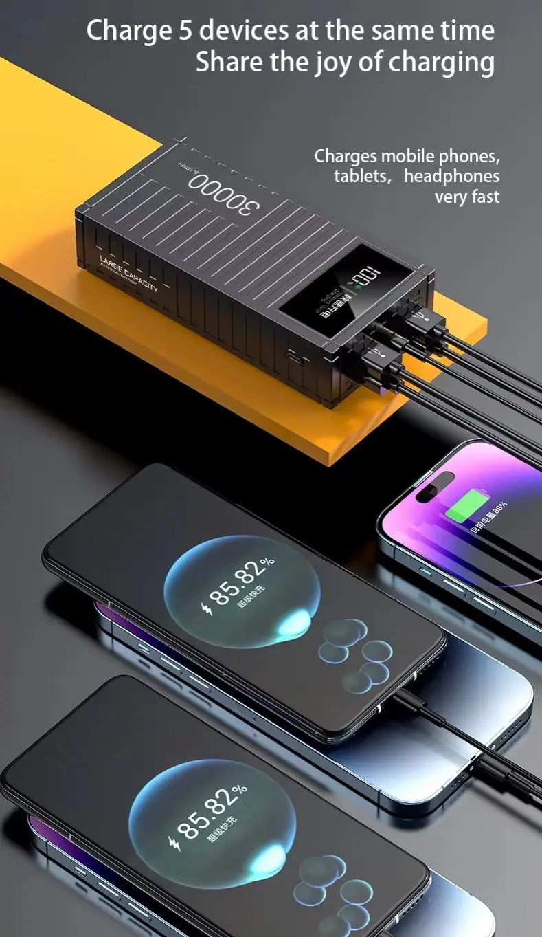 Picture of Beiys Container Series PD27W+ QC22.5W Fast Charging 30000mAh With 4 USB Outputs and LED Display Power Bank - Black