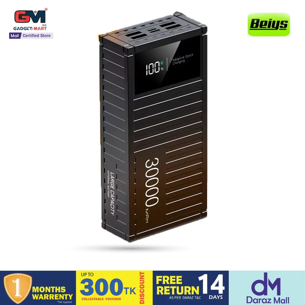 Picture of Beiys Container Series PD27W+ QC22.5W Fast Charging 50000mAh & 30000mAh With 4 USB Outputs and LED Display Power Bank - Black